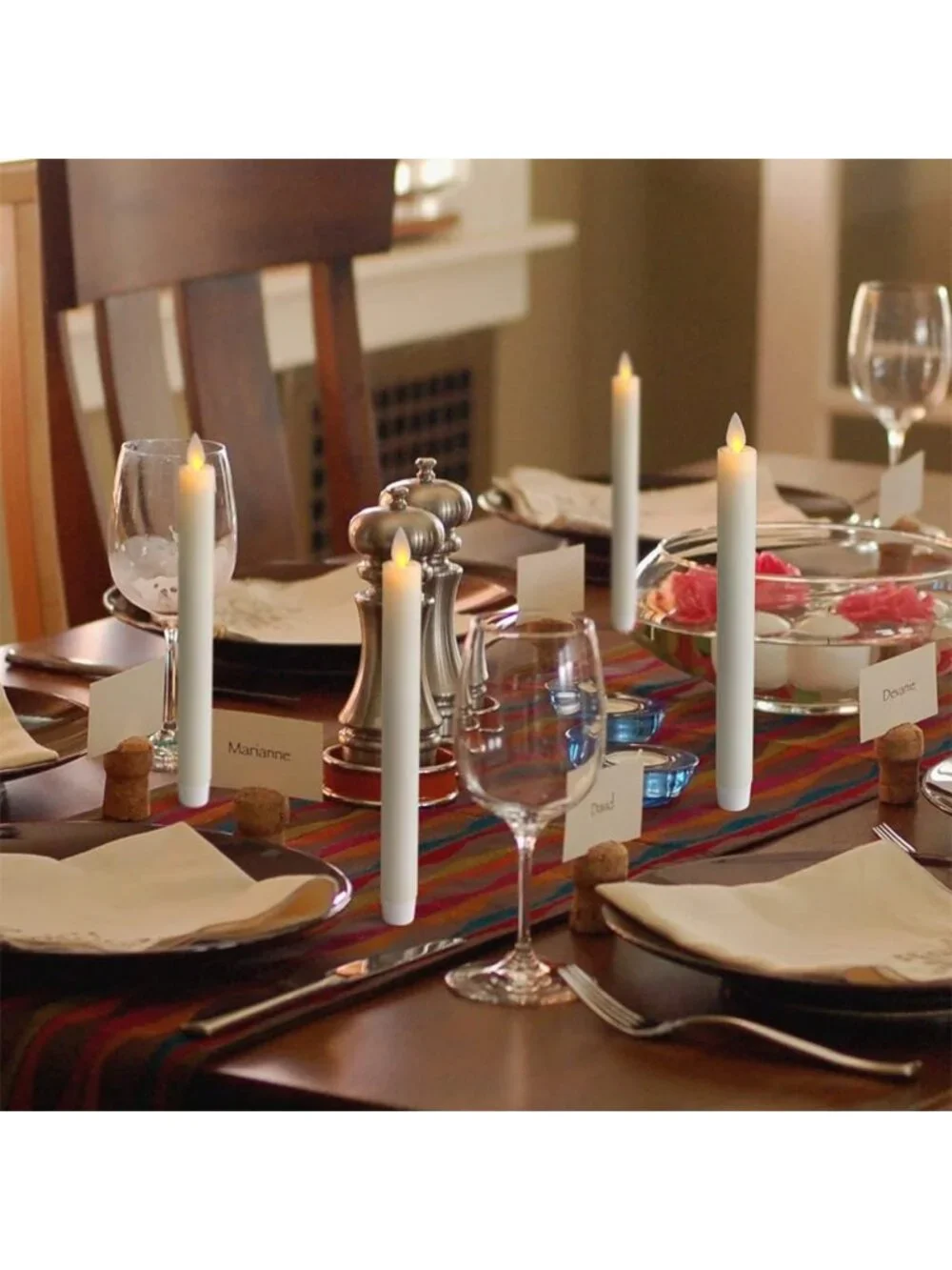 Set of 4 Ivory Flameless Taper Candles with Remote & Timer | Battery Operated